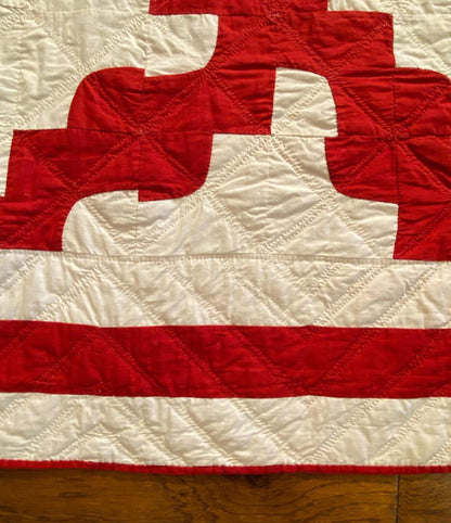 Red and White Drunkards Path Quilt