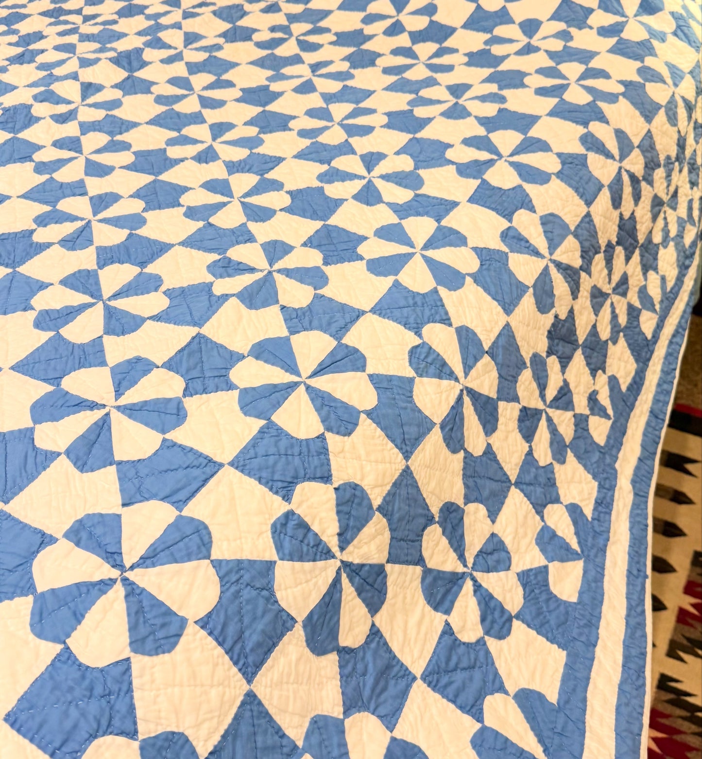 Americana Blue and White Hearts and Gizzards Quilt