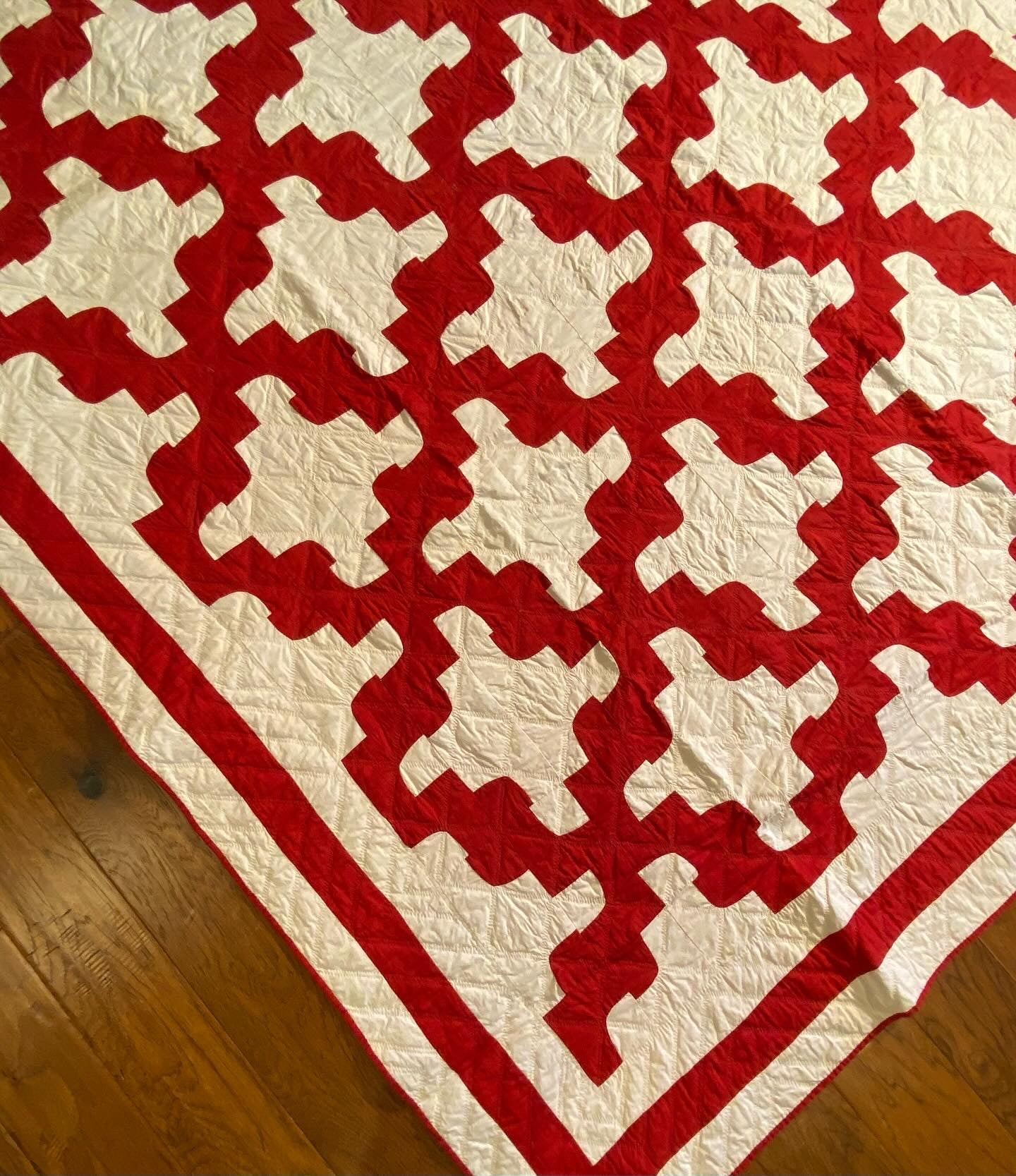 Red and White Drunkards Path Quilt