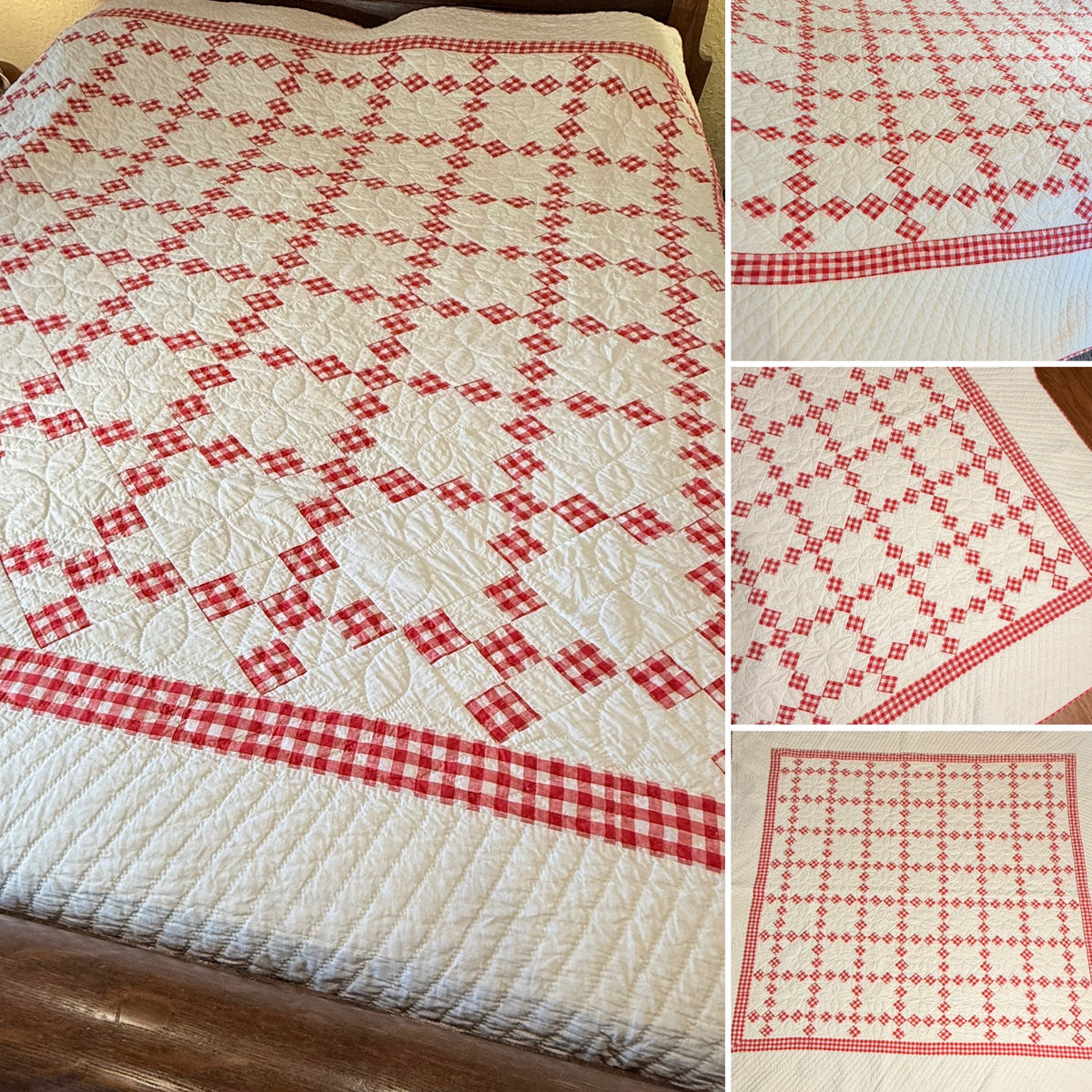 Charming Red and White 9 Patch on Point Quilt