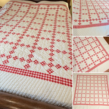 Charming Red and White 9 Patch on Point Quilt