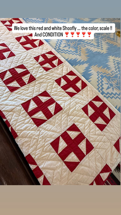 Excellent Red and White Shoofly Quilt