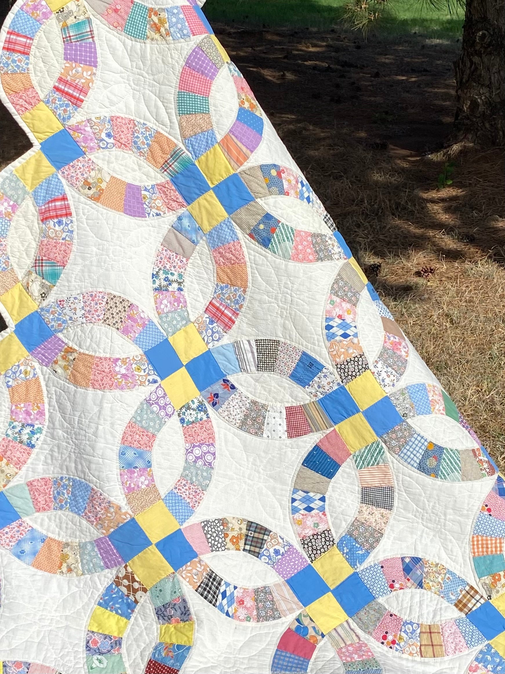 Vintage Double Wedding shops Ring Quilt 91x72