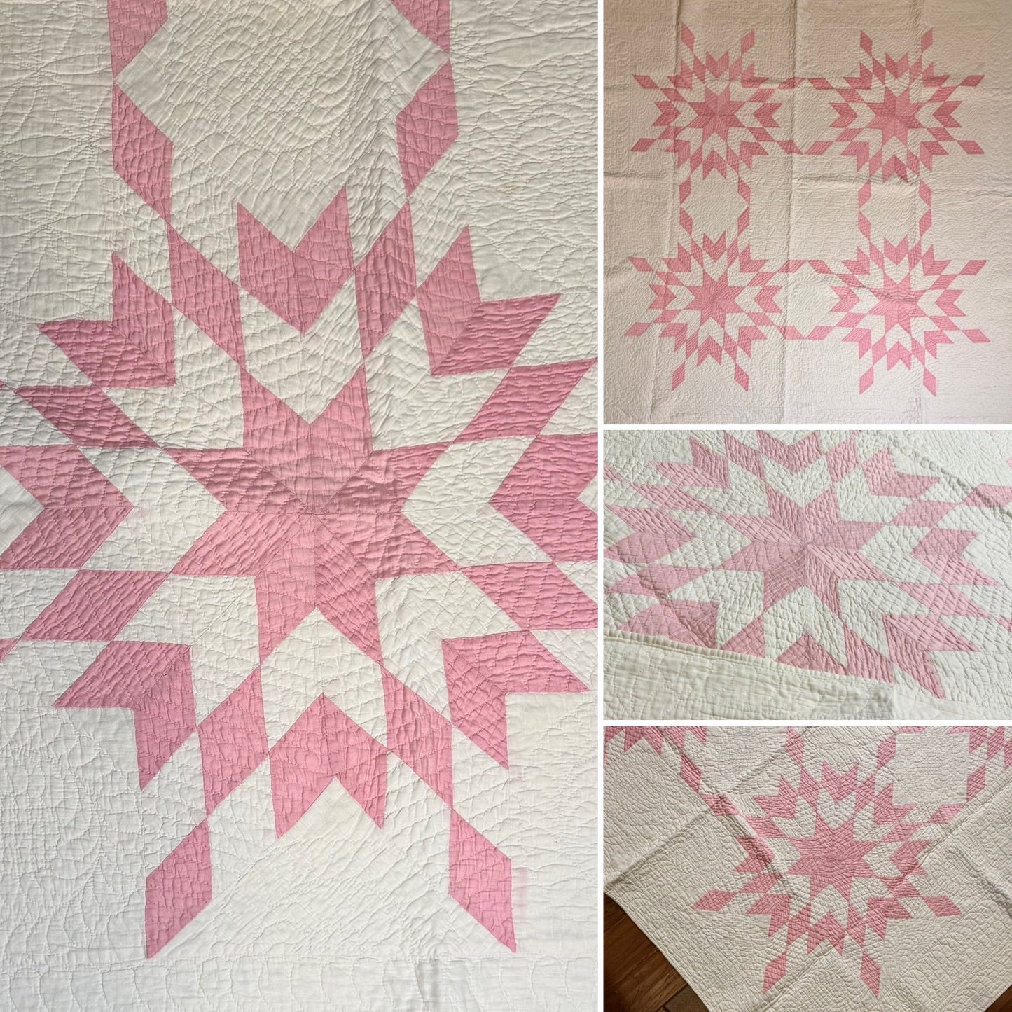 4 Block Pink Connecting Stars Quilt for Dolly