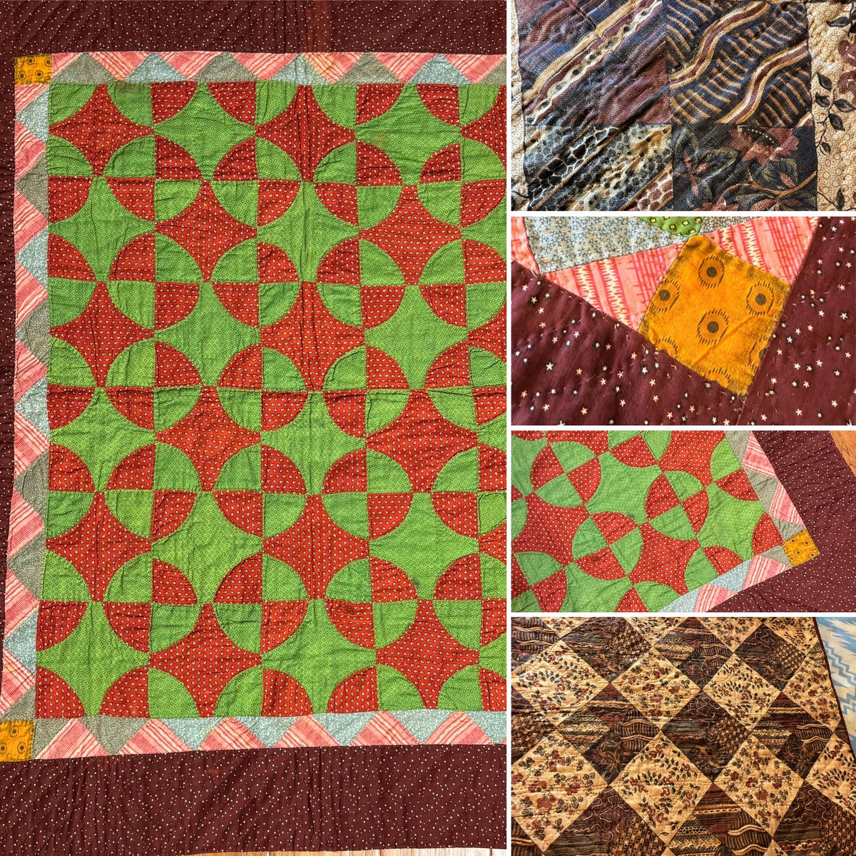 Early Old Mill Path Crib Quilt With Sawtooth  Border/Chintz Backing