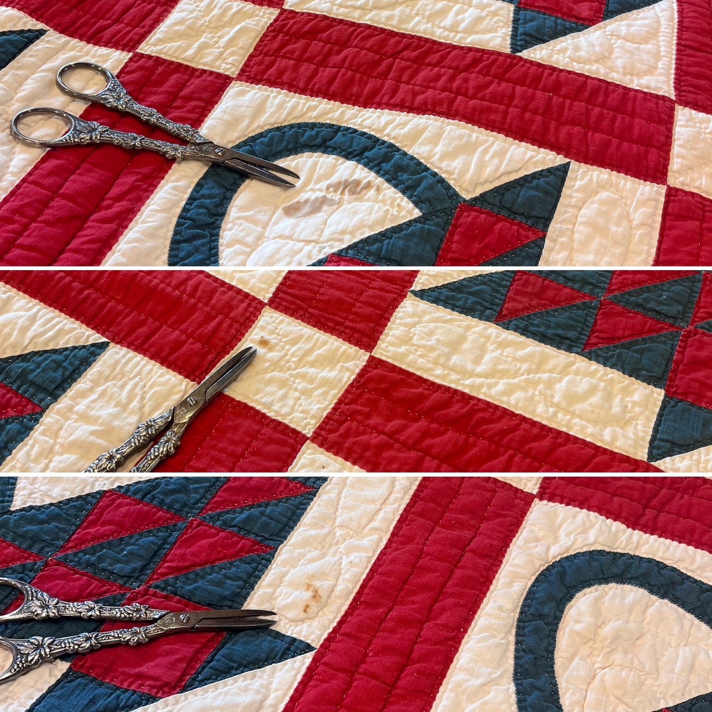 Red and Green Pieced Basket Quilt