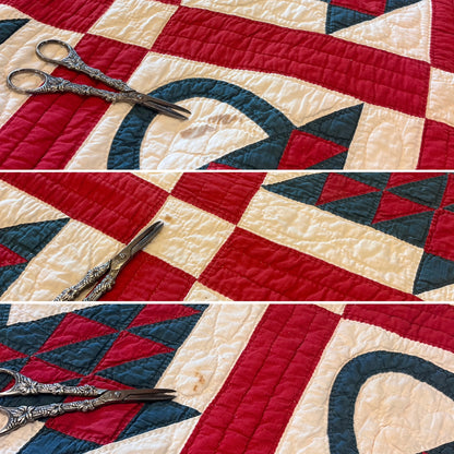 Red and Green Pieced Basket Quilt