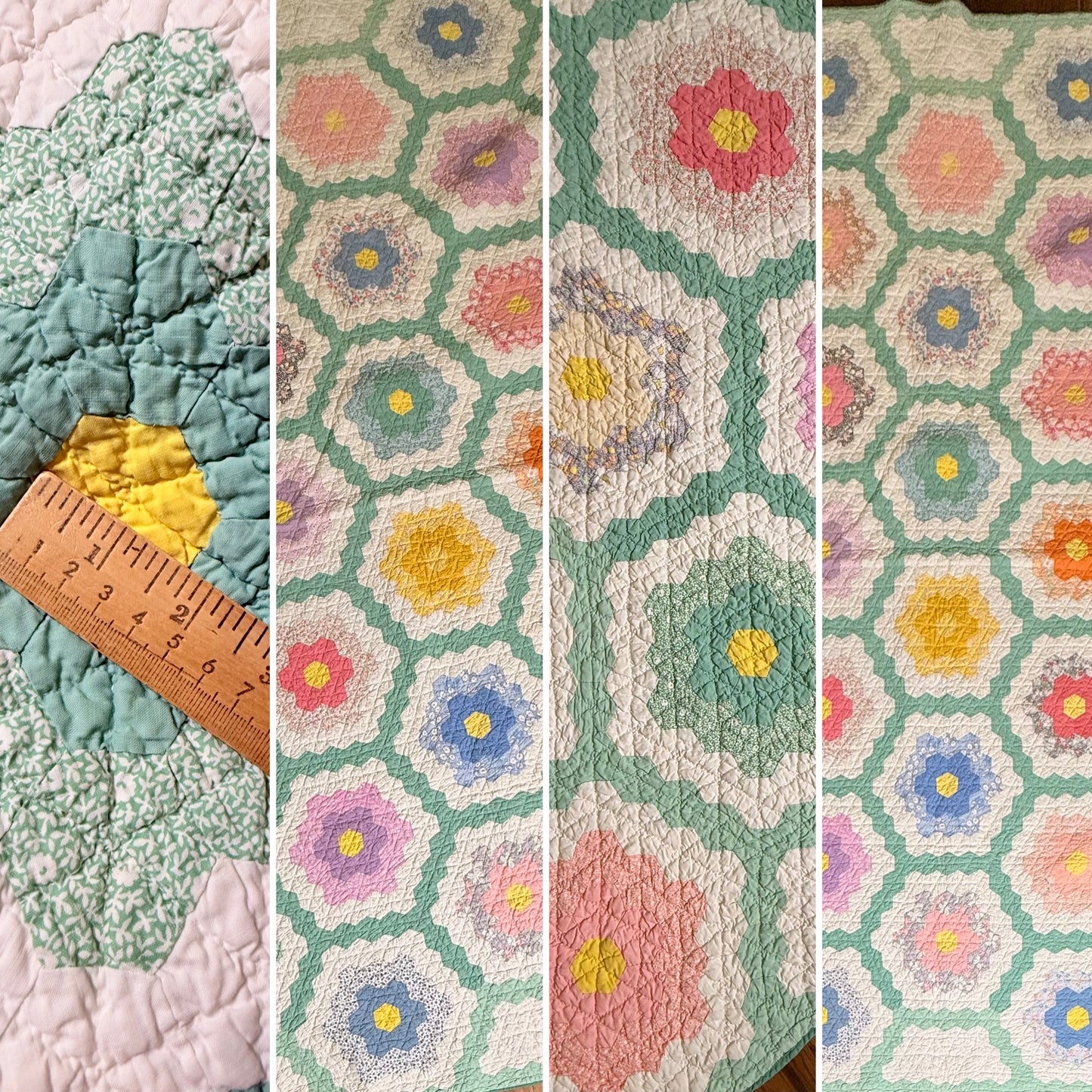 Grannies Flower Garden Quilt with Green Path