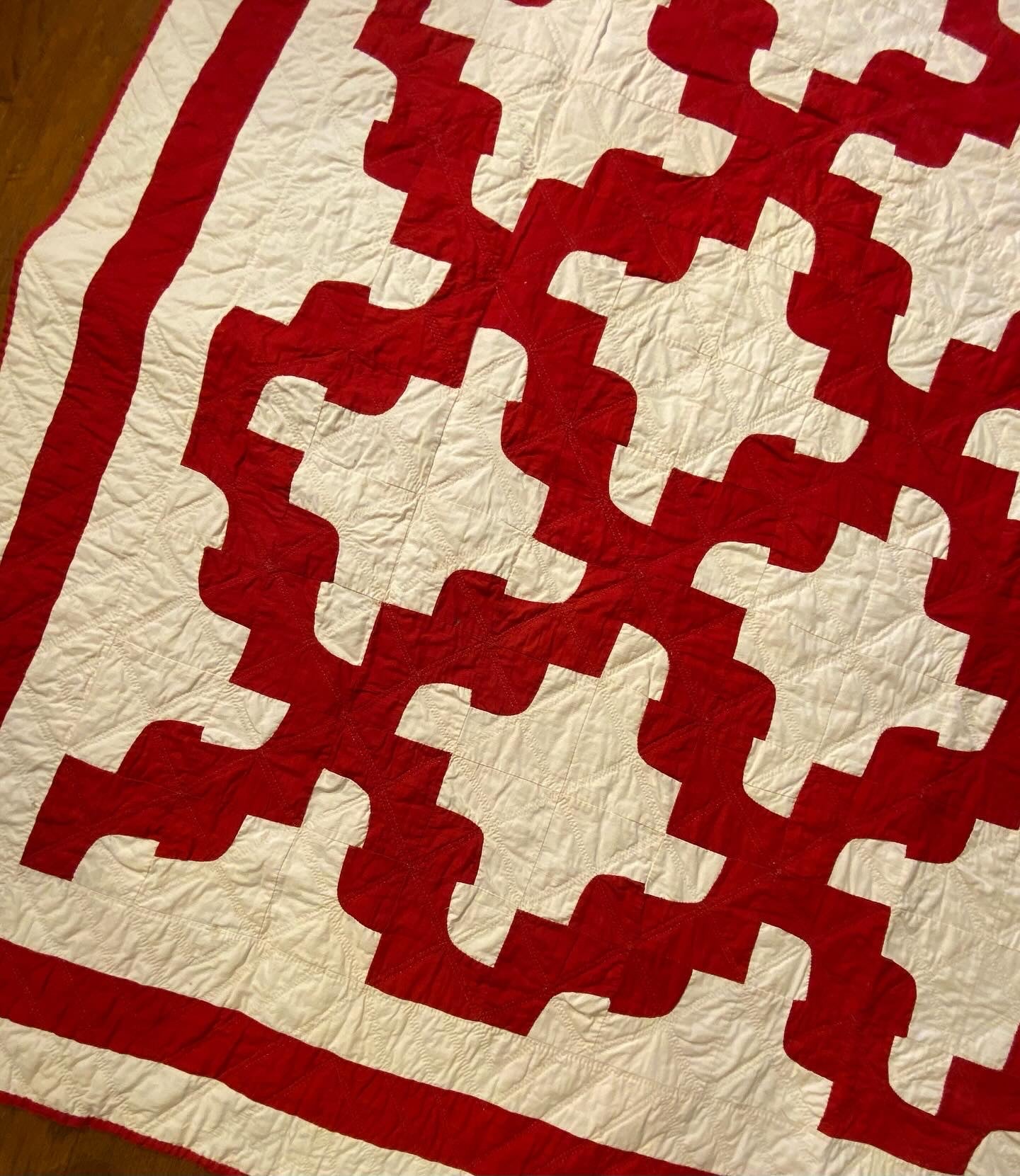 Red and White Drunkards Path Quilt