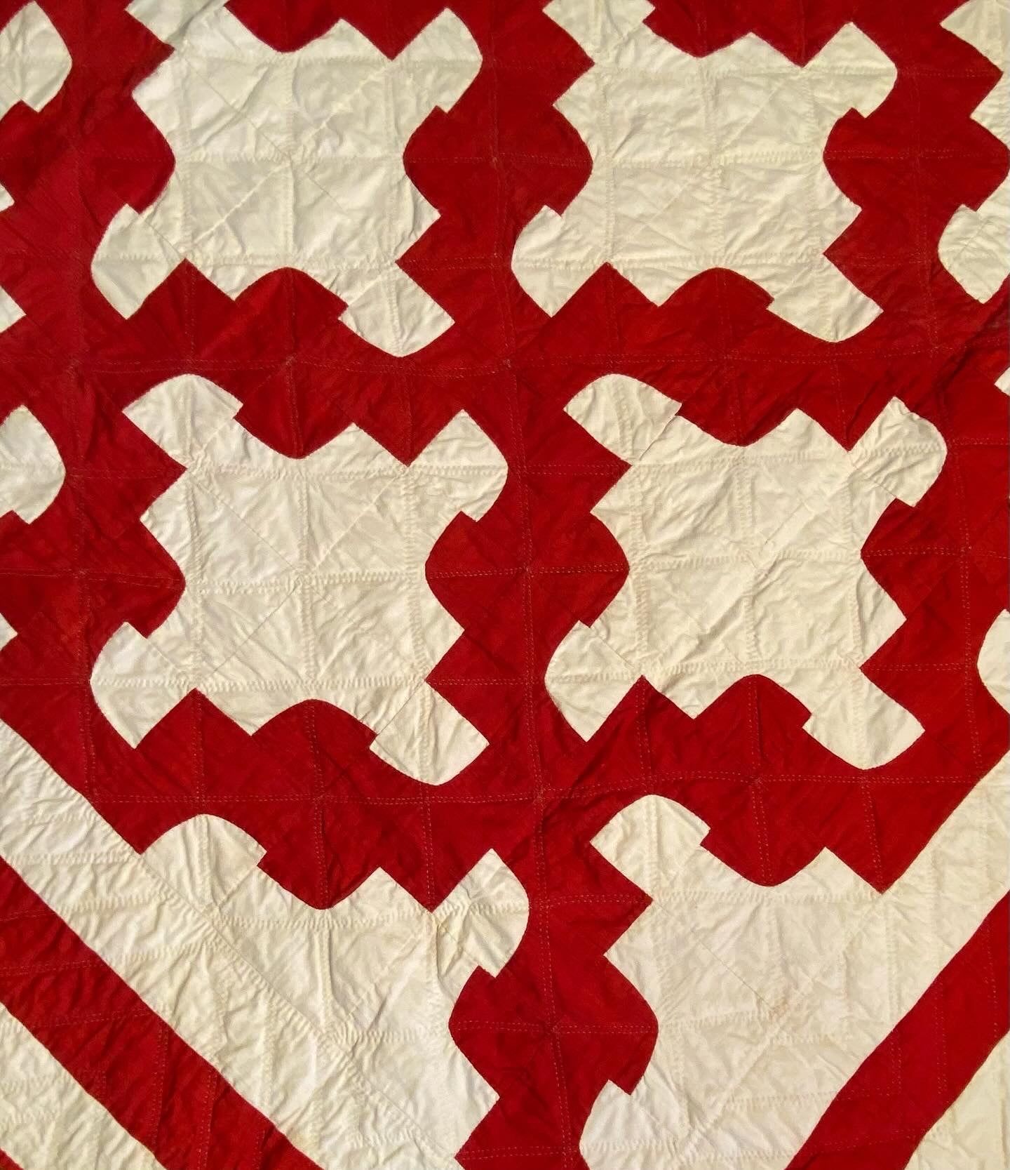 Red and White Drunkards Path Quilt