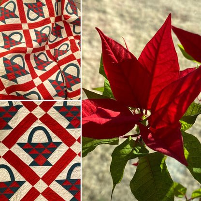 Red and Green Pieced Basket Quilt