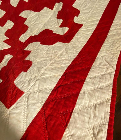 Red and White Drunkards Path Quilt