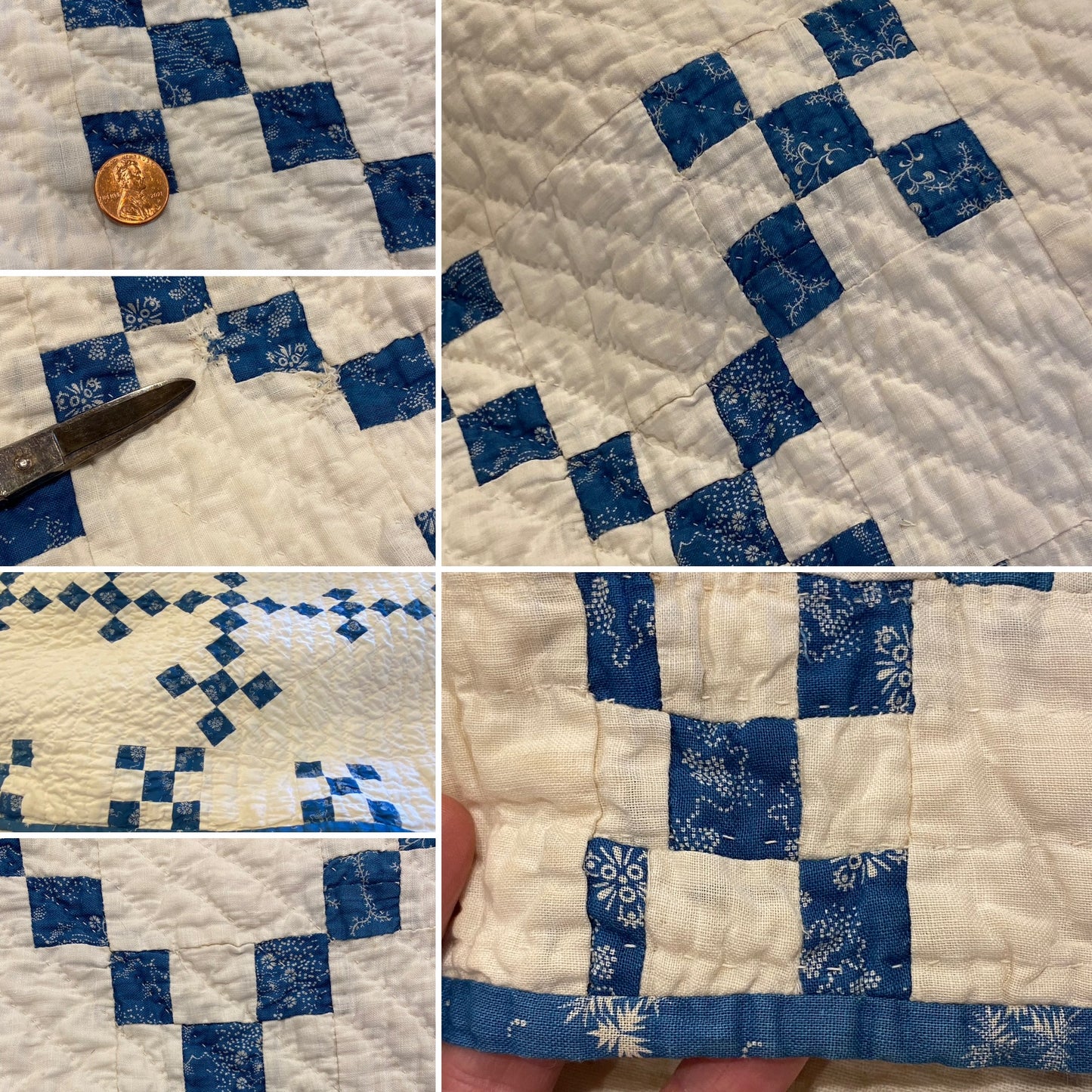 Blue and White Double 9 Patch Postage Stamp Quilt