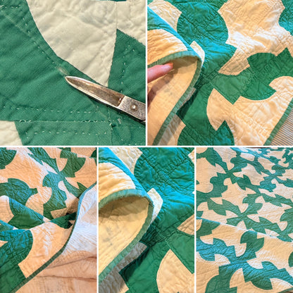 Green and White Drunkards Path Quilt