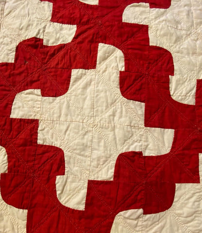 Red and White Drunkards Path Quilt