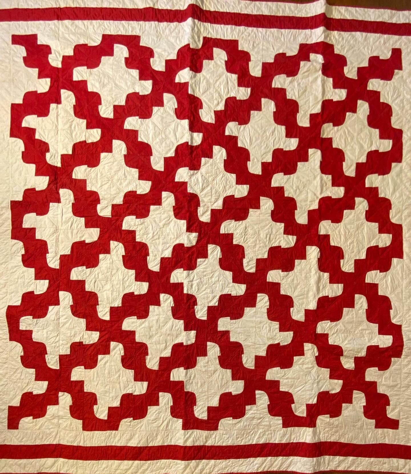 Red and White Drunkards Path Quilt