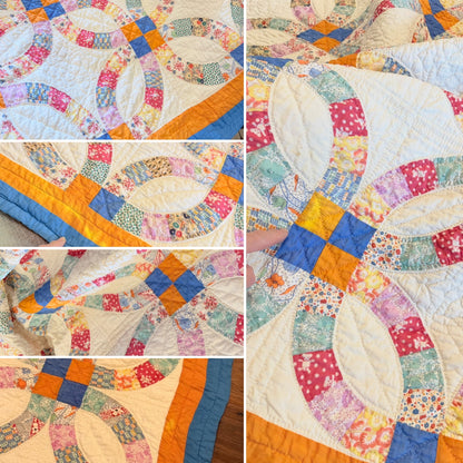 Colorful Double Wedding Ring Quilt