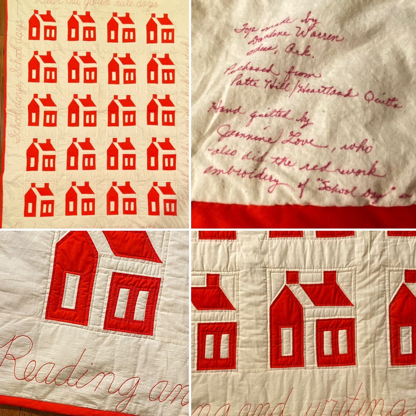 Red and White School House Vintage Quilt