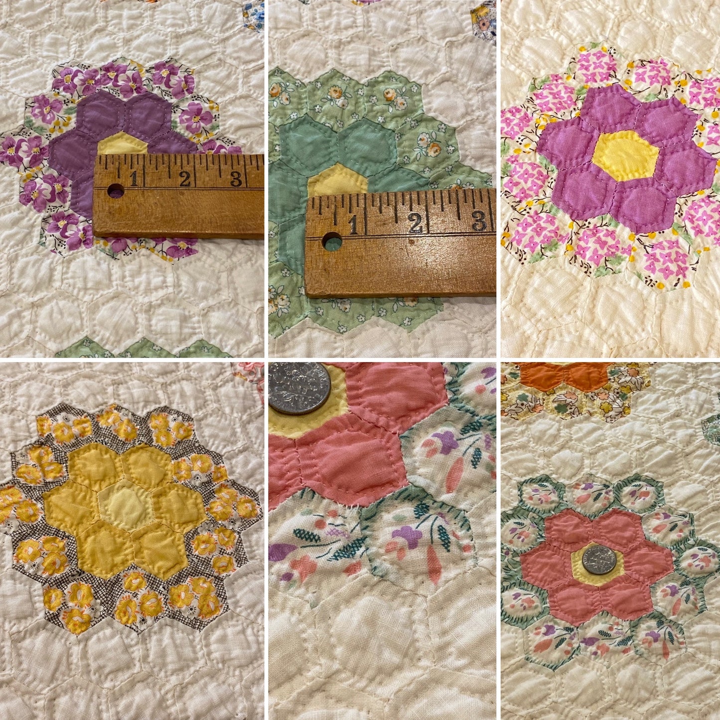 Small Scale Flower Garden Quilt with Yellow Border SOLD