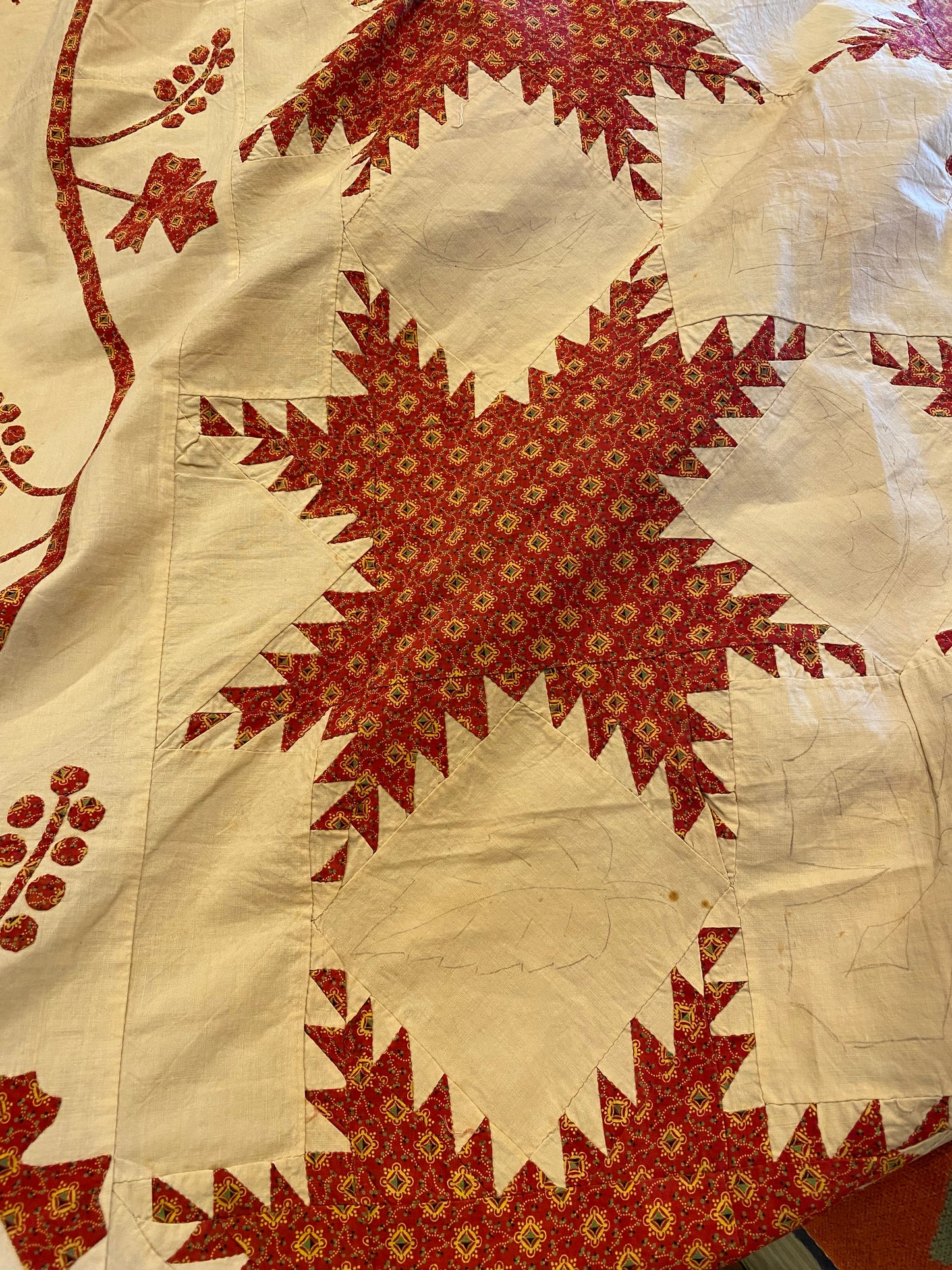 Feathered Stars Quilt Top with Border circa 1840’s