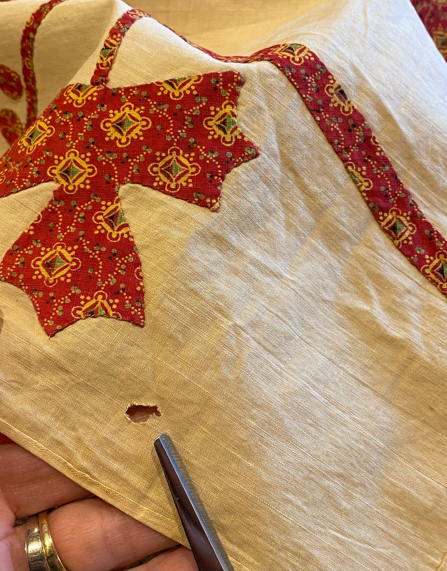 Feathered Stars Quilt Top with Border circa 1840’s