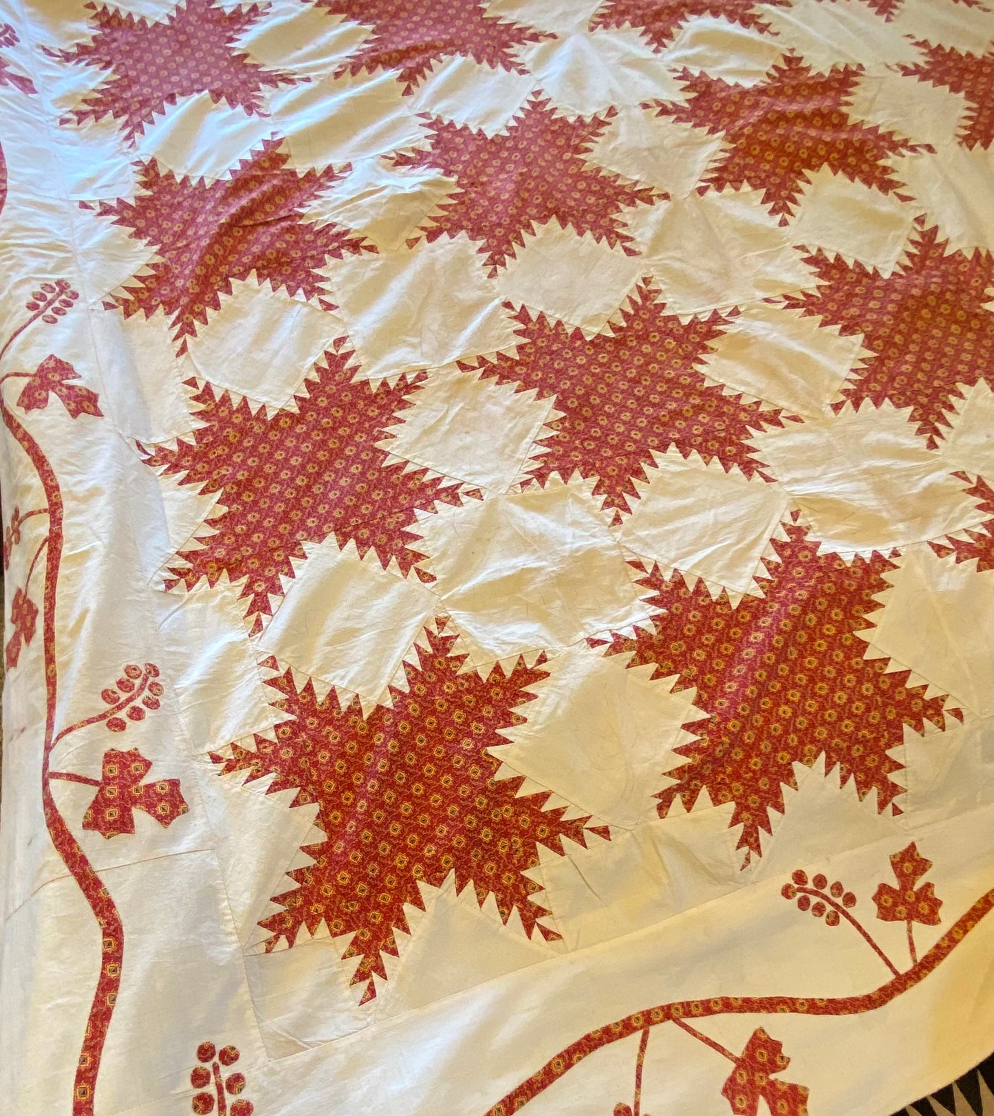 Feathered Stars Quilt Top with Border circa 1840’s