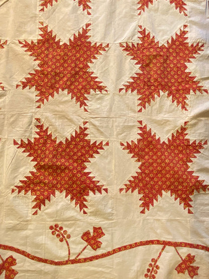 Feathered Stars Quilt Top with Border circa 1840’s