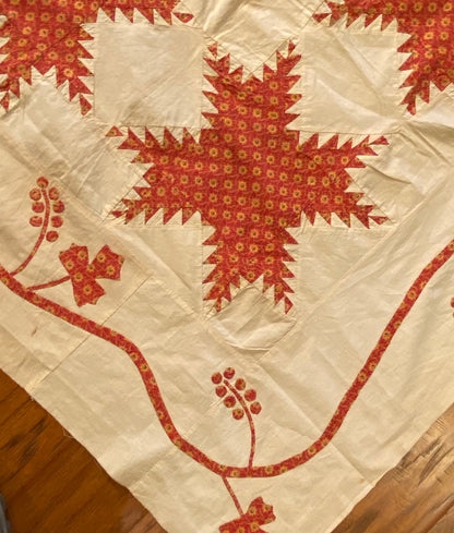 Feathered Stars Quilt Top with Border circa 1840’s