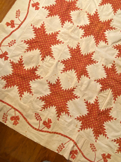 Feathered Stars Quilt Top with Border circa 1840’s