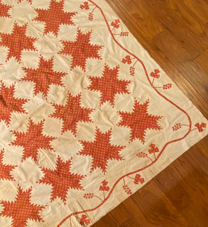 Feathered Stars Quilt Top with Border circa 1840’s