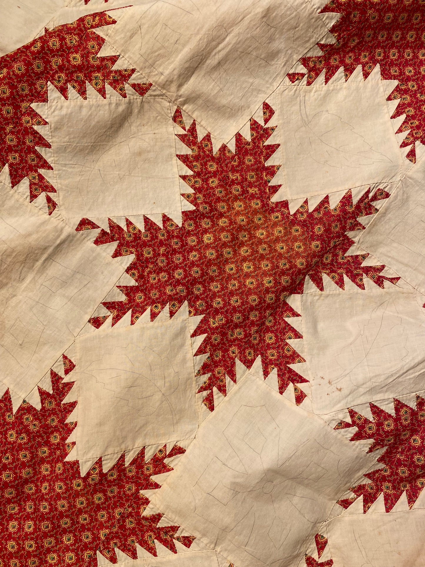 Feathered Stars Quilt Top with Border circa 1840’s