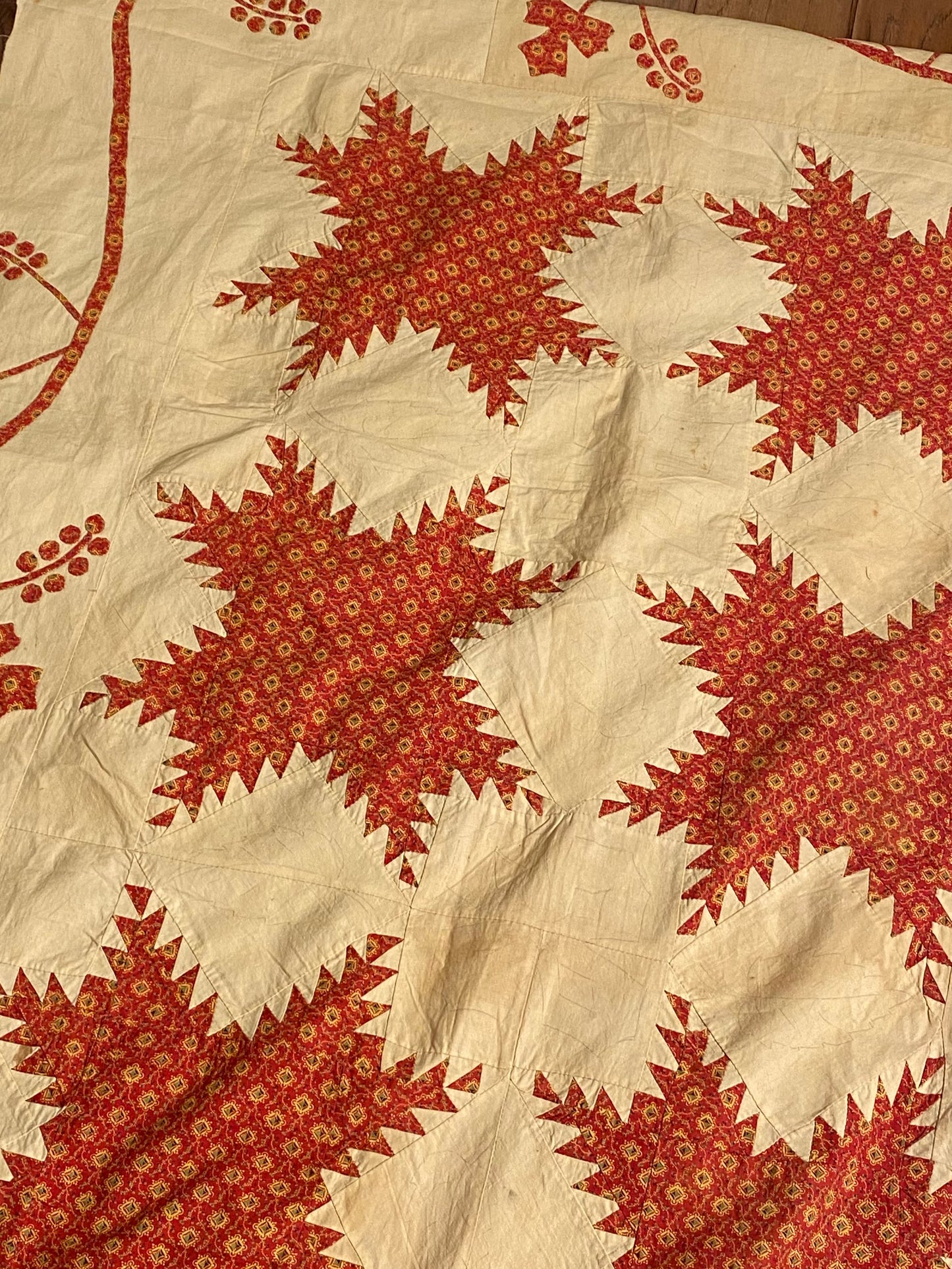 Feathered Stars Quilt Top with Border circa 1840’s