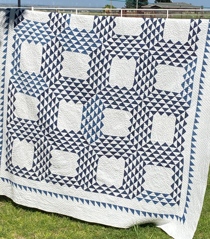 Blue and White Ocean Waves with Sawtooth Border Quilt