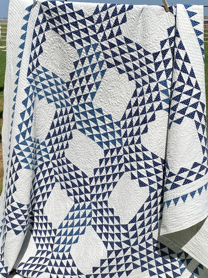 Blue and White Ocean Waves with Sawtooth Border Quilt