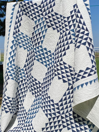 Blue and White Ocean Waves with Sawtooth Border Quilt