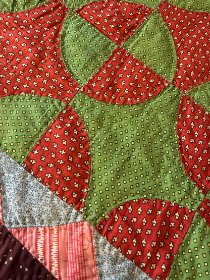 Early Old Mill Path Crib Quilt With Sawtooth  Border/Chintz Backing