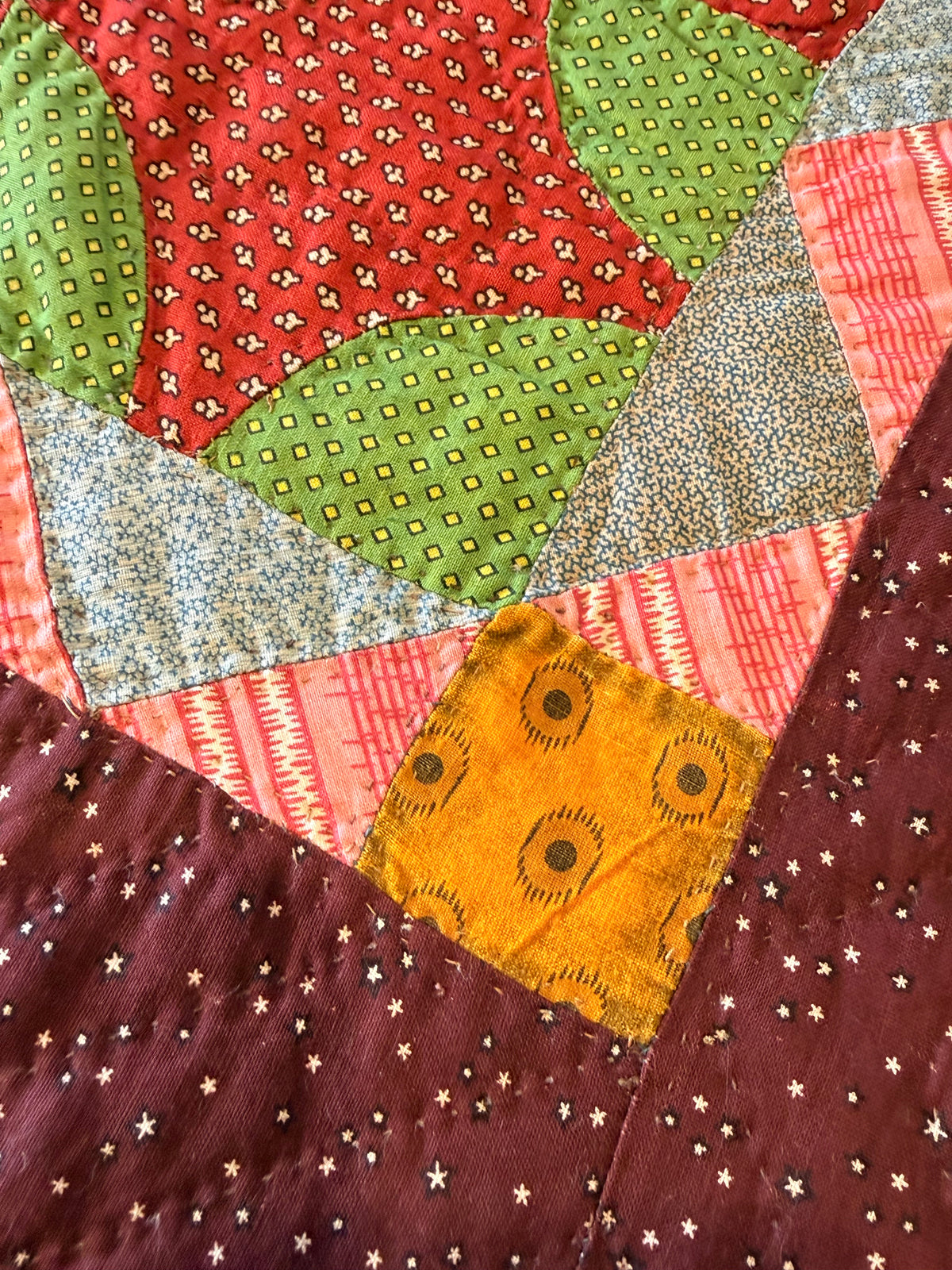 Early Old Mill Path Crib Quilt With Sawtooth  Border/Chintz Backing