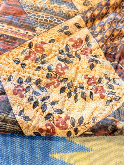 Early Old Mill Path Crib Quilt With Sawtooth  Border/Chintz Backing