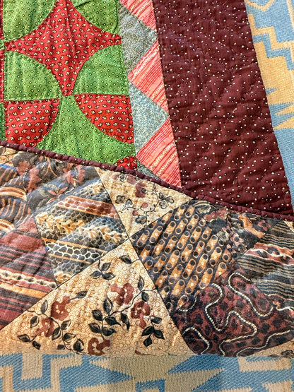 Early Old Mill Path Crib Quilt With Sawtooth  Border/Chintz Backing