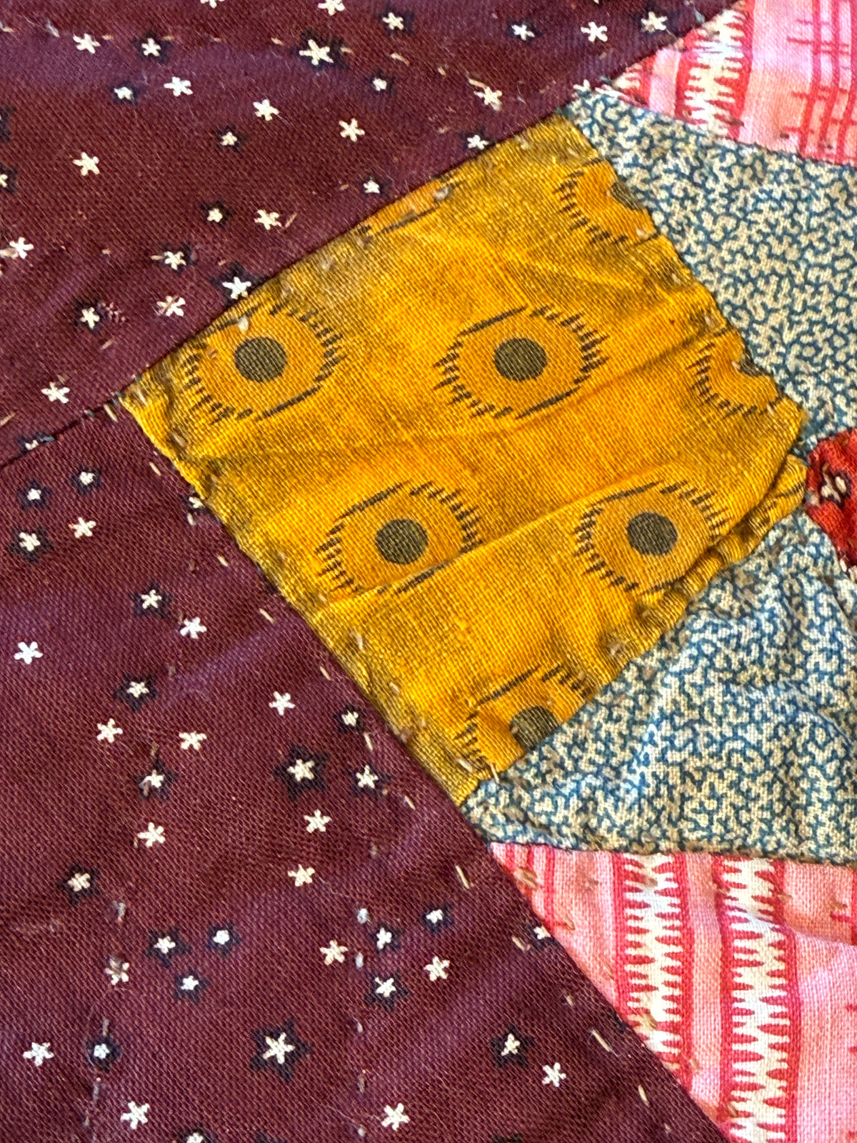 Early Old Mill Path Crib Quilt With Sawtooth  Border/Chintz Backing