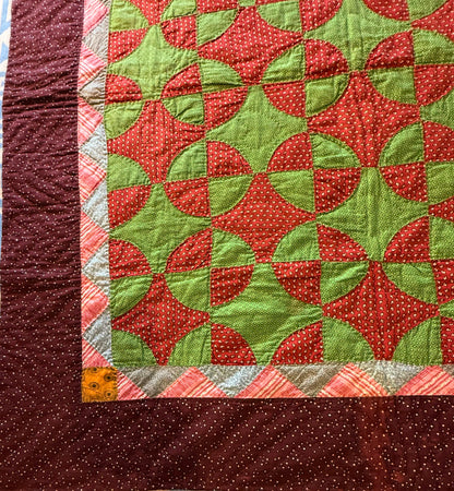 Early Old Mill Path Crib Quilt With Sawtooth  Border/Chintz Backing
