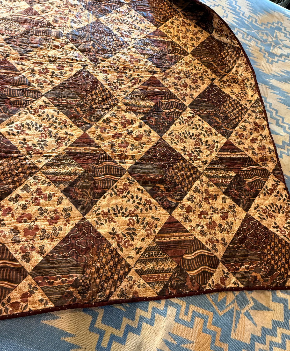 Early Old Mill Path Crib Quilt With Sawtooth  Border/Chintz Backing