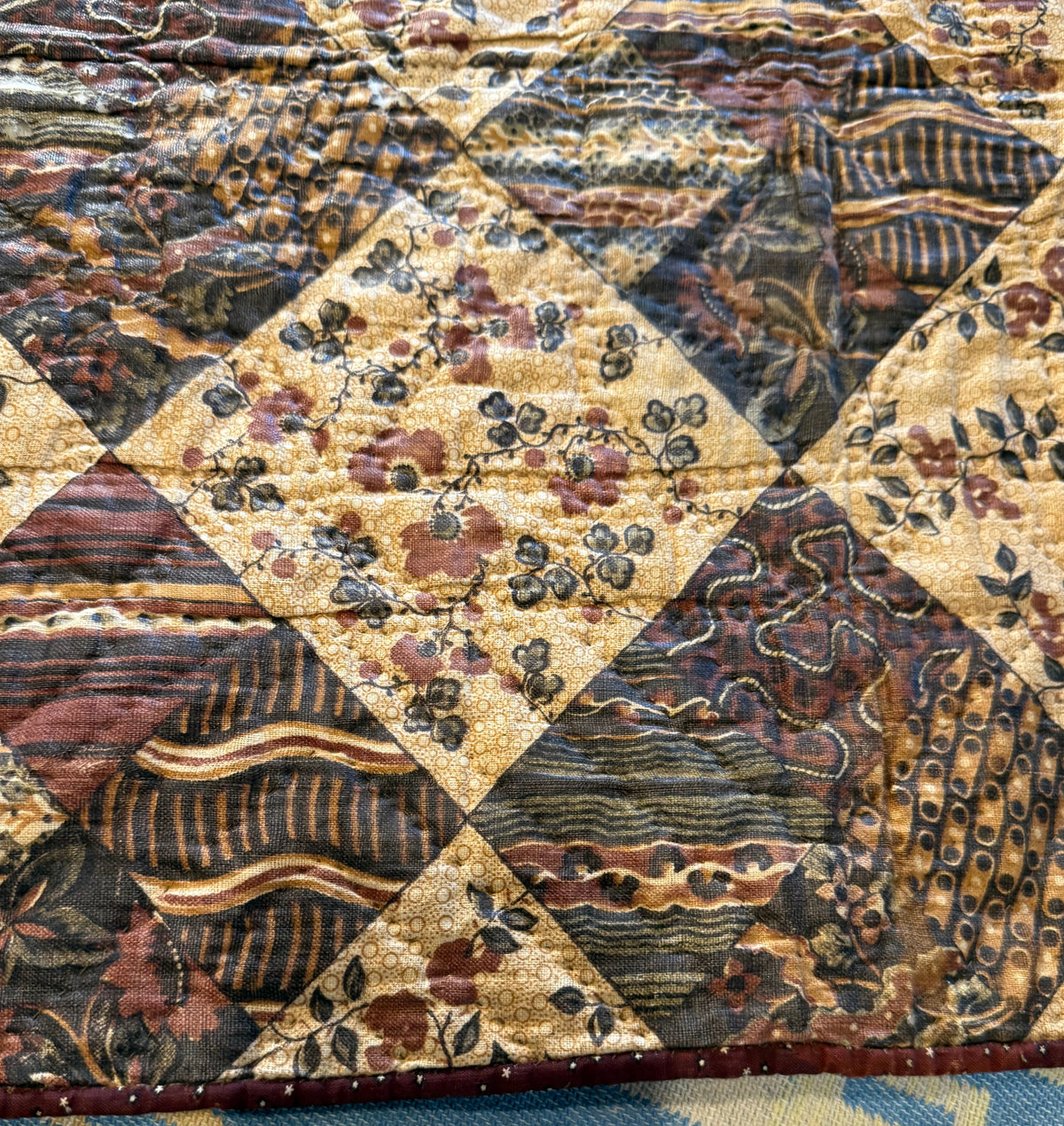 Early Old Mill Path Crib Quilt With Sawtooth  Border/Chintz Backing