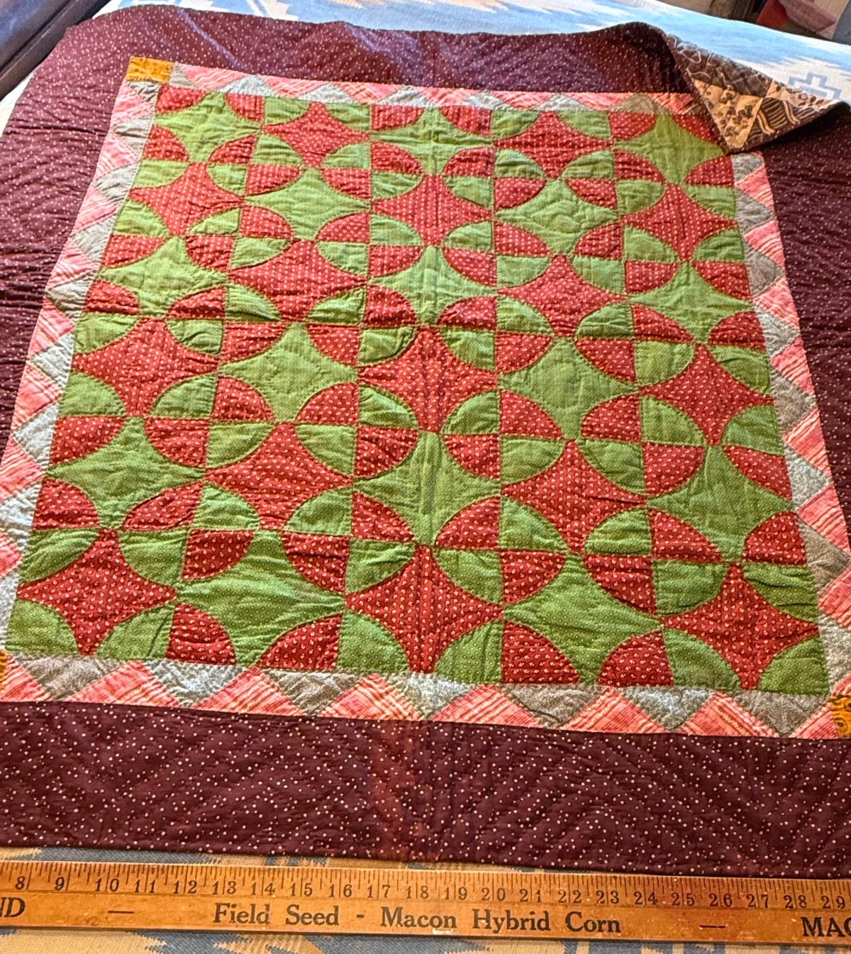Early Old Mill Path Crib Quilt With Sawtooth  Border/Chintz Backing