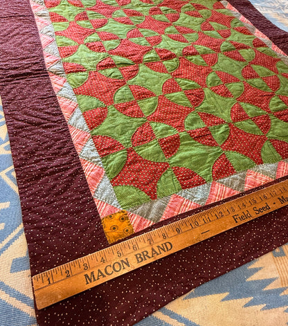 Early Old Mill Path Crib Quilt With Sawtooth  Border/Chintz Backing