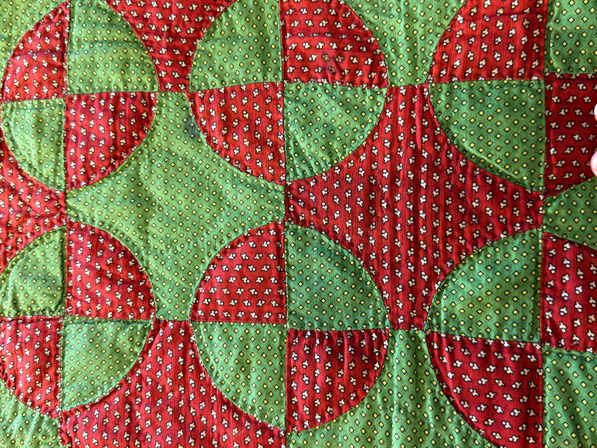 Early Old Mill Path Crib Quilt With Sawtooth  Border/Chintz Backing