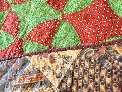 Early Old Mill Path Crib Quilt With Sawtooth  Border/Chintz Backing