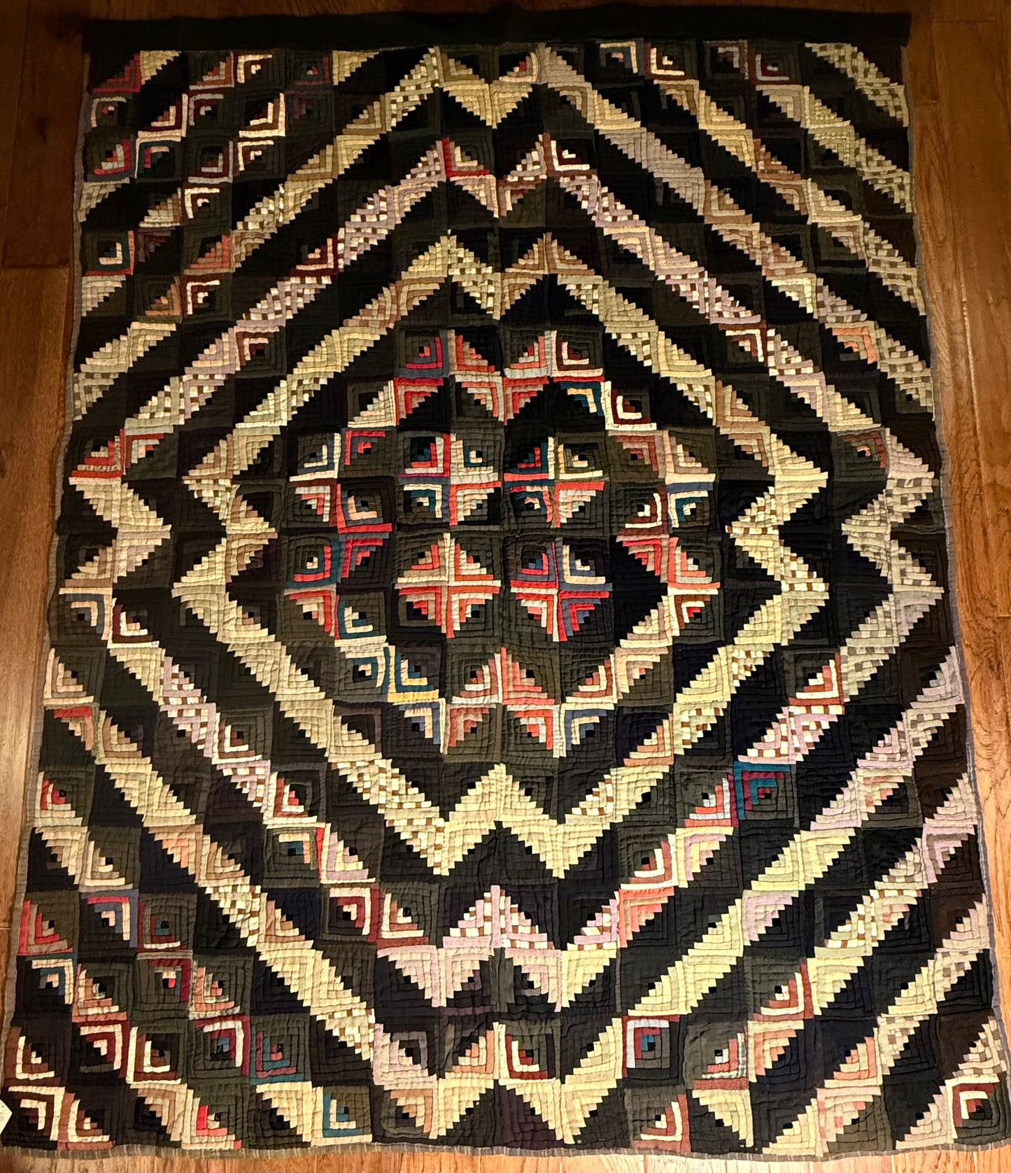 Outstanding Miniature Scale Unique Pattern Log Cabin Quilt