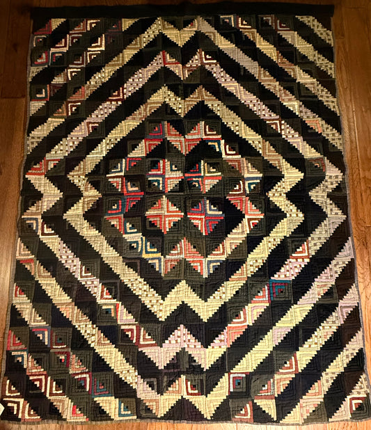 Outstanding Miniature Scale Unique Pattern Log Cabin Quilt