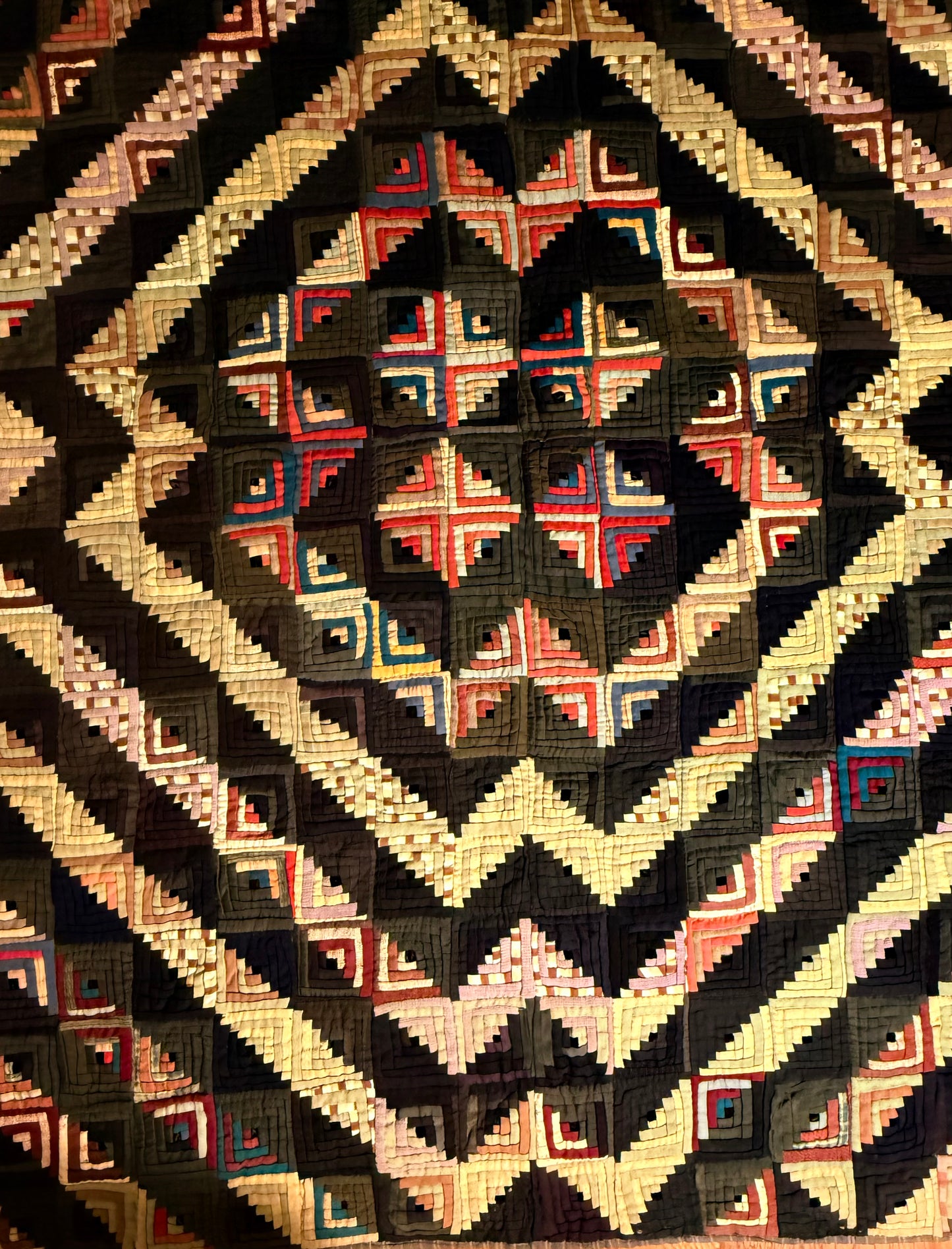 Outstanding Miniature Scale Unique Pattern Log Cabin Quilt